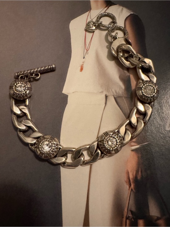 Brighton Jewelry - Brighton Silver-Tone Crystal Medallion Link Bracelet